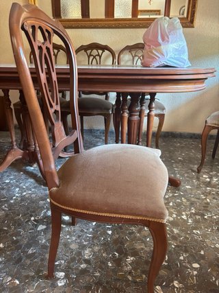 Conjunto de mesa de comedor + 6 sillas de madera
