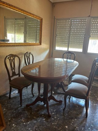 Conjunto de mesa de comedor + 6 sillas de madera