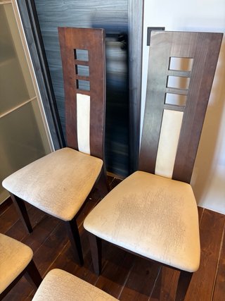 4 Sillas Comedor Madera y Polipiel blanca