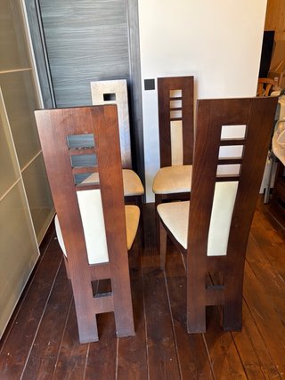 4 Sillas Comedor Madera y Polipiel blanca