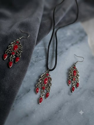 Conjunto Collar y Pendientes Rojo