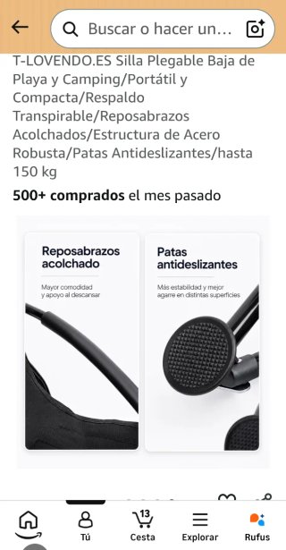 Silla de playa plegable negra