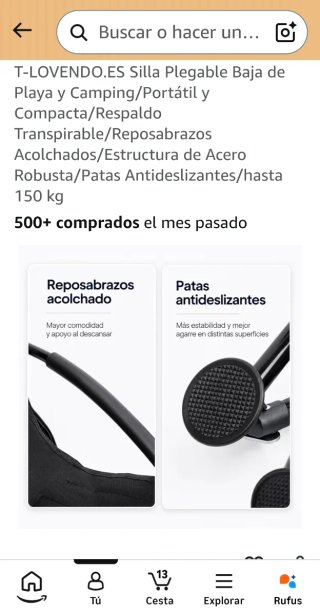 Silla de playa plegable negra