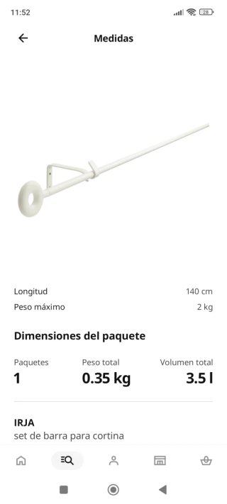 Barra Cortina Ikea IRJA y cortinas LILL Blanca
