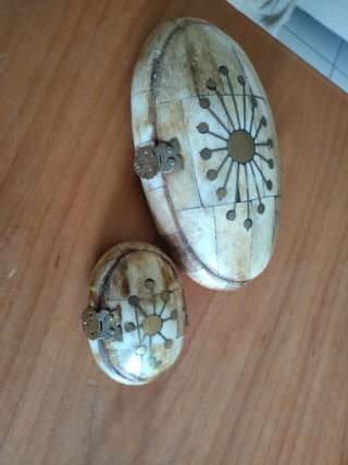 Coppia Scatole Vintage Osso e Ottone