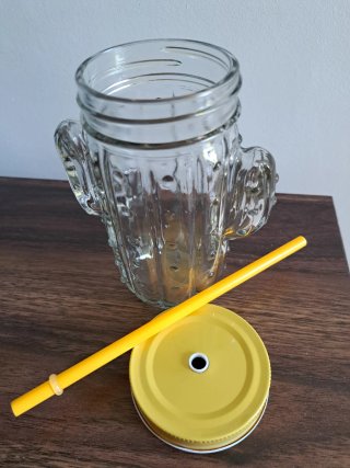 Jarra cristal cactus tapa y pajita