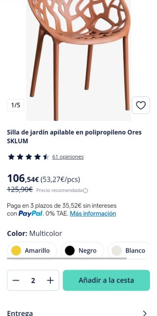 Sklum Pack de 2 sillas de jardín apilables Ores
