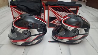 2 Cascos Moto Negro Rojo Plata