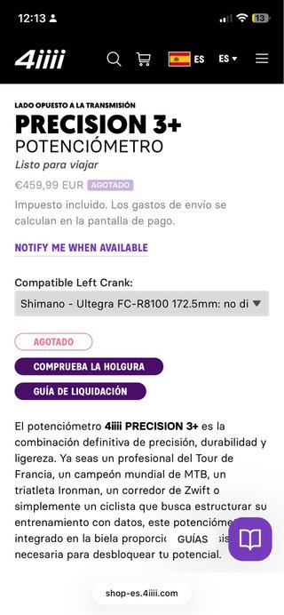 Biela Ultegra 172.5 con Potenciómetro 4i y gps