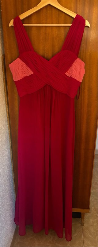 Original vestido de fiesta rojo y rosa