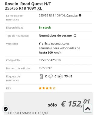 Neumáticos 255/55 R18 109Y