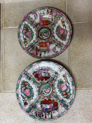 2 Platos Porcelana China Pintada