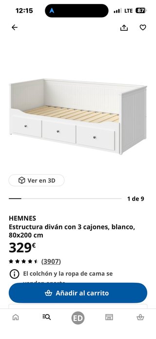 Diván HEMNES Ikea blanco  INCLUYE COLCHONES 2