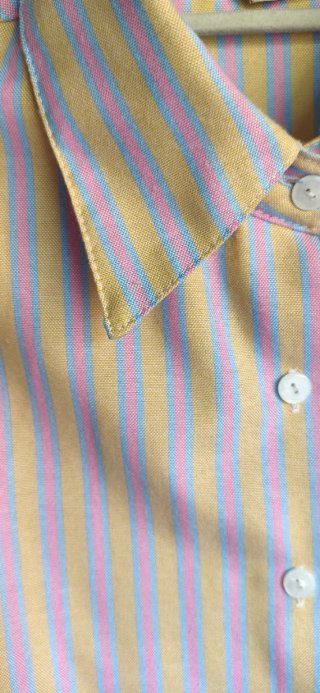Camisa de amarilla con rayas azules y rosas