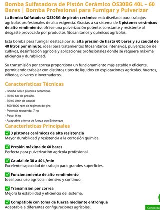 Bomba sulfatar OS30BG pistón cerámico