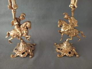 Pareja Candelabros Bronce Jinetes