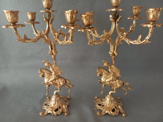 Pareja Candelabros Bronce Jinetes