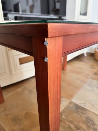 Mesa de madera 120x80 cm con tapa de cristal
