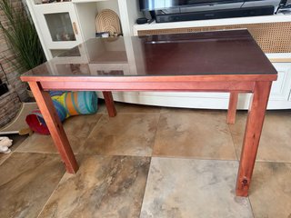 Mesa de madera 120x80 cm con tapa de cristal