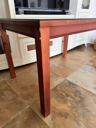Mesa de madera 120x80 cm con tapa de cristal