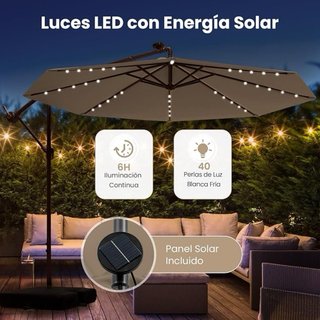 Sombrilla de Exterior con Base y Luces LED 3x3M
