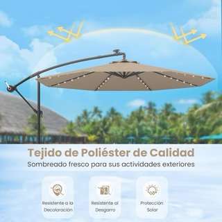 Sombrilla de Exterior con Base y Luces LED 3x3M