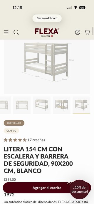 Litera Flexa 3 camas madera blanca