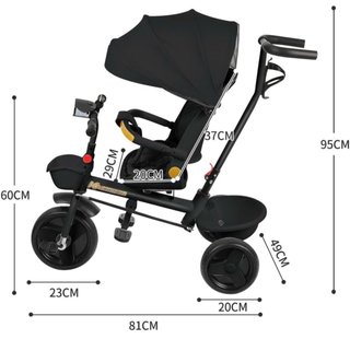 Triciclo Negro con Capota y Barra de Seguridad