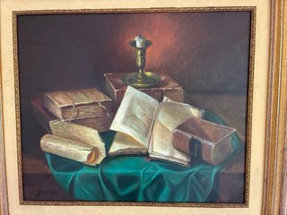 Cuadro de libros y velas