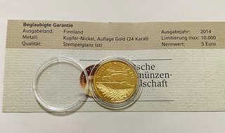 Moneta da 5 Euro Finlandia placcata in oro 24kt