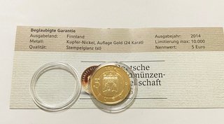 Moneta da 5 Euro Finlandia placcata in oro 24kt