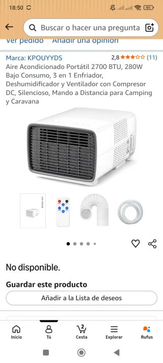 Aire Acondicionado Portátil KPOUYYDS 2700 BTU