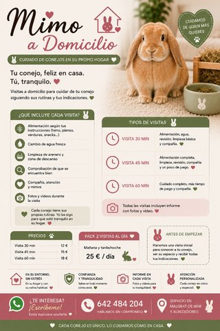 Servicio a domicilio para cuidado de conejos