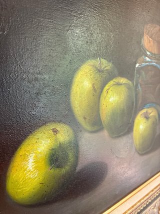 Cuadro de manzanas y frasco pintado a mano
