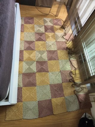Alfombra Yute Cuadrada Beige y Rosa