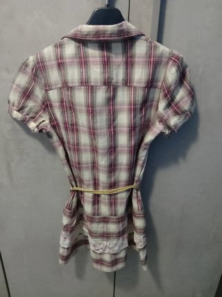Camicia lunga a quadri rosa e beige