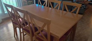 Conjunto mesa y 4 sillas comedor madera