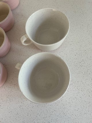 Tazas IKEA cerámica rosa y blanco (2)