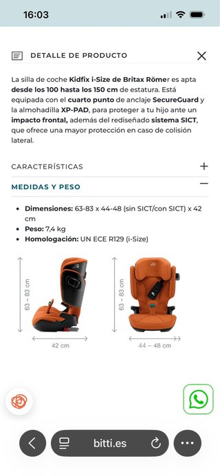 Silla coche Römer Britax naranja