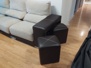 Sofá chaise longue beige y marrón