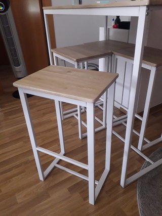 Mesa alta barra cocina 4 taburetes madera metal