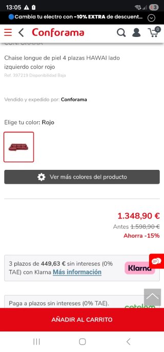 Sofá Chester Chaise Longue Piel burdeos
