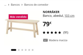 Banco NORRÅKER Ikea Madera Abedul 103cm