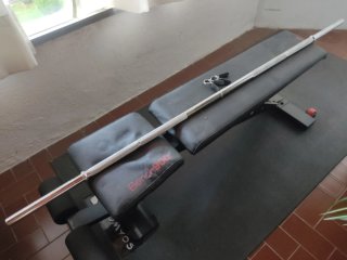 4 discos 10 kg Domyos + barra 175 cm