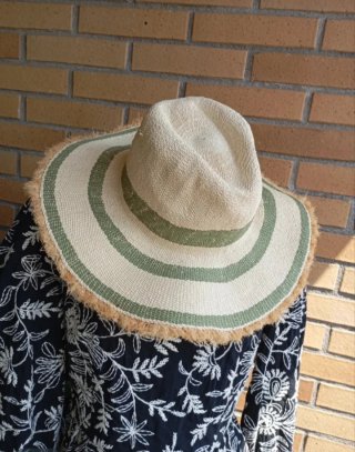 Sombrero de paja ala ancha rayas verdes
