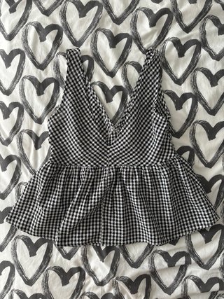 Top Peplum Vichy Cuadros Blanco y Negro