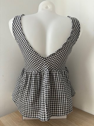 Top Peplum Vichy Cuadros Blanco y Negro
