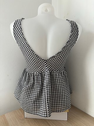 Top Peplum Vichy Cuadros Blanco y Negro