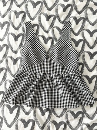 Top Peplum Vichy Cuadros Blanco y Negro