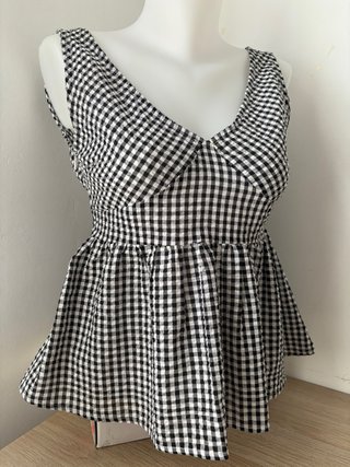 Top Peplum Vichy Cuadros Blanco y Negro